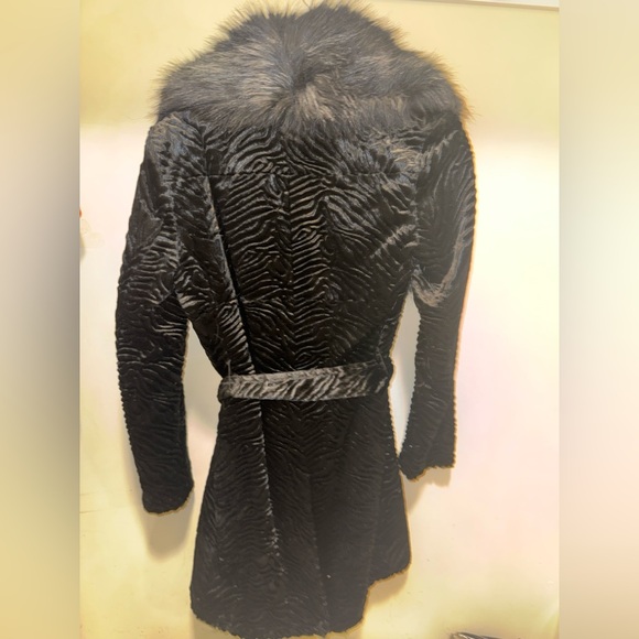 NWOT Ivanka Trump Small Black Faux Fur Collar Coat with Belt - Picture 4 of 4